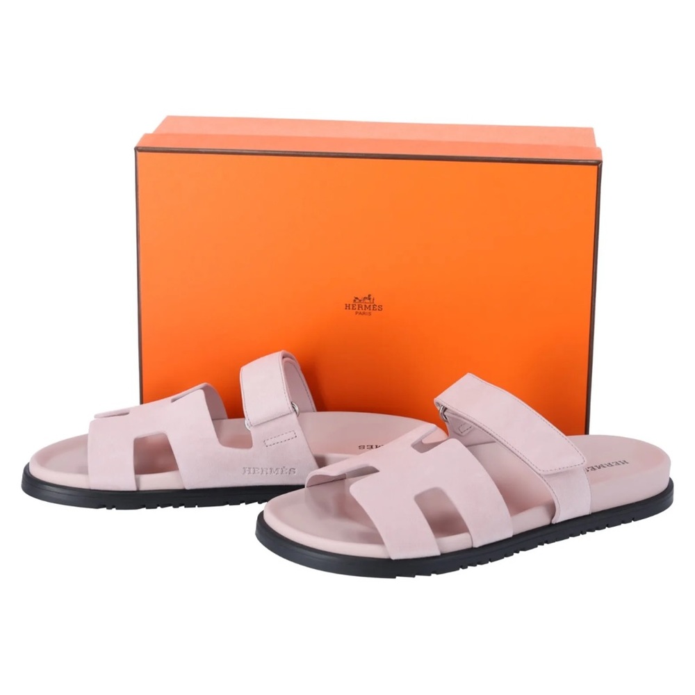 BNIB New Hermes Womens Suede Sandals Chypre Rose Porcelaine Pink Size 37 - Picture 4 of 5